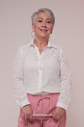 BLUSA MUJER CAMISERA BORDADO HOJA